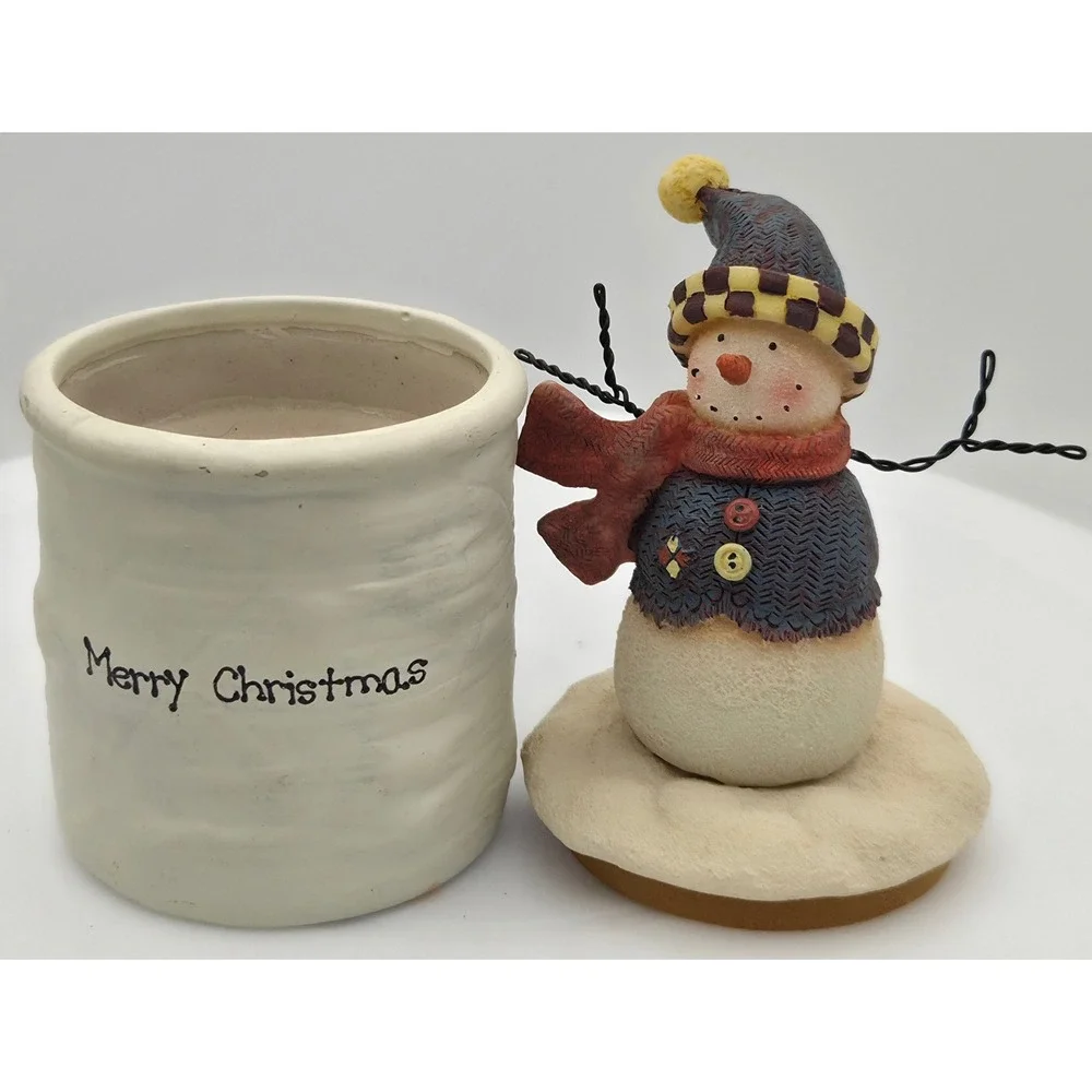 Crazy Mountain Merry Christmas Snowman Figurine/Candle Rustic Folk Art Primitive